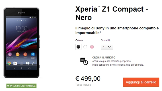 Novit&agrave; smartphone 2014, Sony Xperia Z1 Compact