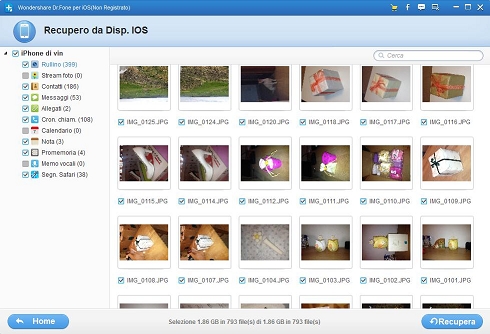 Schermata recupero foto da smartphone